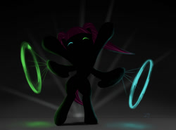 Size: 1131x836 | Tagged: safe, artist:stillwaterspony, species:pegasus, species:pony, abstract background, bipedal, glowing eyes, glowstick, raver, silhouette, solo, standing
