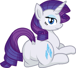 Size: 474x425 | Tagged: safe, artist:zeka10000, character:rarity, species:pony, species:unicorn, bedroom eyes, butt, dock, looking at you, looking back, looking back at you, lying down, plot, prone, rearity, simple background, transparent background