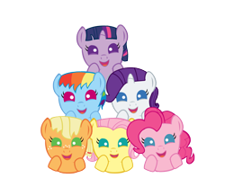 Size: 1080x900 | Tagged: safe, artist:doctorxfizzle, character:applejack, character:fluttershy, character:pinkie pie, character:rainbow dash, character:rarity, character:twilight sparkle, species:earth pony, species:pegasus, species:pony, species:unicorn, baby, cute, dashabetes, diapinkes, female, jackabetes, looking at you, mane six, peekaboo pony pals, raribetes, shyabetes, twiabetes