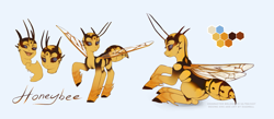 Size: 1433x622 | Tagged: safe, artist:dagmell, oc, oc only, oc:honeybee, species:changeling, adoptable, bee pony, changeling oc, monster pony, original species