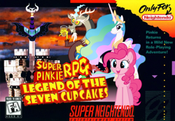 Size: 900x625 | Tagged: safe, artist:nickyv917, character:discord, character:nightmare moon, character:pinkie pie, character:princess celestia, character:princess luna, box art, cover, crossover, nintendo, parody, super mario rpg, super nintendo, video game
