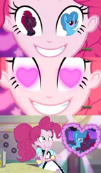 Size: 636x1079 | Tagged: safe, artist:alphamonouryuuken, artist:徐詩珮, edit, edited screencap, screencap, character:pinkie pie, character:spring rain, character:tempest shadow, episode:coinky-dink world, eqg summertime shorts, g4, my little pony: equestria girls, my little pony: the movie (2017), my little pony:equestria girls, discovery family logo, exploitable, female, heart eyes, lesbian, marie kissing silver the hedgehog, meme, pinkie the shipper, pinkie's eyes, shipper on deck, shipper pie, shipping, splatoon, springshadow, template, wingding eyes