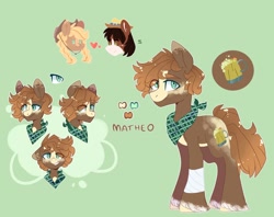 Size: 1280x1016 | Tagged: safe, artist:jxst-alexa, character:applejack, character:trouble shoes, oc, oc:matheo, parent:applejack, parent:trouble shoes, parents:troublejack, species:earth pony, species:pony, female, male, offspring, reference sheet, shipping, stallion, straight, troublejack