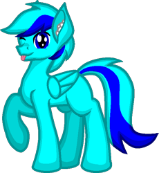 Size: 582x632 | Tagged: safe, artist:zeka10000, oc, oc only, oc:sky gamer, species:earth pony, species:pegasus, species:pony, blank flank, full body, looking at you, male, one eye closed, one hoof raised, request, requested art, simple background, solo, stallion, standing, tongue out, transparent background, wink