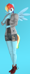 Size: 792x1920 | Tagged: safe, artist:spinostud, character:rainbow dash, species:anthro, species:pegasus, species:pony, 3d, clothing, denim shorts, female, looking at you, mare, shorts, source filmmaker