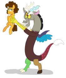 Size: 1024x1215 | Tagged: safe, artist:ashidaii, character:cheese sandwich, character:discord, species:pony, duo, holding a pony, pride rock, simple background, transparent background