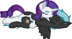 Size: 1026x567 | Tagged: safe, artist:zeka10000, character:rarity, oc, oc:saturn lightning, species:pegasus, species:pony, species:unicorn, canon x oc, eyes closed, hug, kissing, lying down, rariturn, request, requested art, romantic, shipping, simple background, transparent background, wings