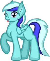 Size: 501x616 | Tagged: safe, artist:zeka10000, oc, oc only, oc:minty gamer, species:pegasus, species:pony, blank flank, ear fluff, female, full body, looking at you, mare, one eye closed, request, requested art, simple background, solo, standing, tongue out, transparent background, wink