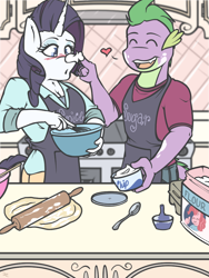 Size: 750x1000 | Tagged: safe, artist:doggonepony, character:rarity, character:spike, species:anthro, ship:sparity, boop, couple, curious, cute, female, kitchen, male, shipping, straight