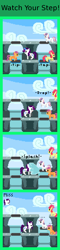 Size: 440x1820 | Tagged: safe, artist:zztfox, character:apple bloom, character:rarity, character:scootaloo, character:sweetie belle, species:pegasus, species:pony, comic, crossover, cutie mark crusaders, game & watch, manhole, nintendo, pixel art, sweetiedumb