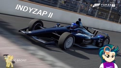Size: 1280x720 | Tagged: safe, artist:forzaveteranenigma, character:indigo zap, species:pony, fanfic:shadowbolts racing, car, chevrolet, dallara, driving, forza motorsport 7, indiana, indianapolis motor speedway, indycar, race track, racing, racing suit, united states