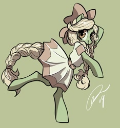 Size: 1024x1093 | Tagged: safe, artist:opalacorn, character:granny smith, species:earth pony, species:pony, bow, braid, braided tail, clothing, dress, young granny smith, younger