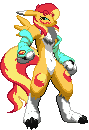 Size: 89x130 | Tagged: safe, artist:zeka10000, edit, character:sunset shimmer, species:anthro, animated, chest fluff, crossover, digimon, female, gif, looking forward, mugen, pixel art, renamon, simple background, solo, species swap, sprite, transparent background