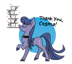 Size: 1024x907 | Tagged: safe, artist:pandan009, oc, oc:cosmia nebula, species:pony, choker, coffee, colored hooves, cup, happy, proud, simple background, transparent background, trotting