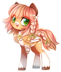 Size: 600x706 | Tagged: safe, artist:cabbage-arts, oc, oc only, oc:baby cakes, species:pegasus, species:pony, amputee, braid, braided tail, female, flower, flower in hair, mare, simple background, solo, transparent background