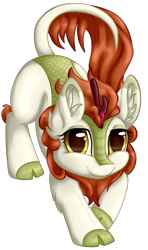 Size: 1541x2605 | Tagged: safe, artist:gleamydreams, character:autumn blaze, species:kirin, episode:sounds of silence, g4, my little pony: friendship is magic, awwtumn blaze, cloven hooves, cute, female, golden eyes, looking at you, mare, smiling, solo
