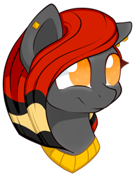 Size: 1836x2314 | Tagged: safe, artist:gleamydreams, derpibooru original, oc, oc:serpentine, species:earth pony, species:pony, cute, ear piercing, earring, female, jewelry, looking away, mare, necklace, piercing, red hair, smiling, solo
