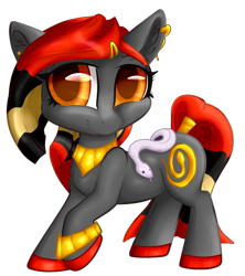Size: 842x949 | Tagged: safe, artist:gleamydreams, oc, oc:serpentine, species:earth pony, species:pony, bracelet, cute, female, jewelry, looking at you, mare, necklace, one leg raised, piercing, red hair, smiling, snake, snek, solo