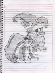 Size: 2346x3063 | Tagged: safe, artist:paperlover, character:pinkie pie, species:earth pony, species:pony, beard, cape, clothing, crossover, facial hair, female, gandalf, hat, lined paper, lord of the rings, mare, monochrome, pencil drawing, reference, sketch, solo, sword, traditional art, walking stick, weapon