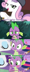Size: 1154x2758 | Tagged: safe, artist:alphamonouryuuken, edit, edited screencap, editor:jdmiles, screencap, character:rarity, character:spike, character:sweetie belle, character:twilight sparkle, character:twilight sparkle (alicorn), species:alicorn, species:dragon, species:pony, species:unicorn, ship:sparity, episode:best gift ever, episode:dragon dropped, episode:growing up is hard to do, episode:the big mac question, g4, my little pony: friendship is magic, android 17, android 18, blushing, comic, cute, dragonball z abridged, duo, fangs, female, folded wings, green eyes, guitar, horn, kiss on the cheek, kissing, kissing on the cheek, krillin, male, mare, musical instrument, older, older sweetie belle, pillow, raised eyebrow, screencap comic, shipping, shipping fuel, smiling, spikabetes, straight, strings, tail, team four star, twilight's castle, upset, winged spike, wings