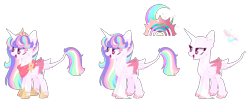 Size: 1449x598 | Tagged: safe, artist:sweet-psycho-uwu, oc, oc:sunshine moonfield, parent:rainbow dash, parent:twilight sparkle, parents:twidash, species:alicorn, species:pony, bald, female, magical lesbian spawn, mare, offspring, solo, two toned wings, wings