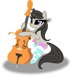 Size: 909x986 | Tagged: safe, artist:constellite, artist:prettypinkpony, character:octavia melody, species:earth pony, species:pony, bow, bow (instrument), cello, clothing, cute, eyelashes, female, hoof hold, mare, musical instrument, simple background, socks, solo, striped socks, tavibetes, transparent background, vector