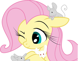 Size: 900x703 | Tagged: safe, artist:constellite, artist:prettypinkpony, character:fluttershy, species:pony, bust, cute, female, floppy ears, mare, mouse, one eye closed, portrait, shyabetes, simple background, solo, transparent background, vector