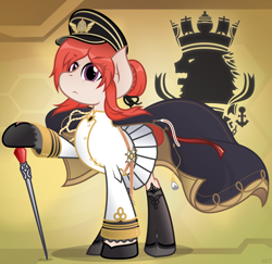 Size: 3160x3076 | Tagged: safe, artist:mrlolcats17, species:earth pony, species:pony, azur lane, battleship, battleship ponies, cape, clothing, high res, hms monarch, ponified, royal navy, shipmare, solo, uniform, vector