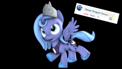 Size: 1920x1080 | Tagged: safe, artist:spinostud, character:princess luna, species:alicorn, species:pony, 3d, black background, cartographer's cap, clothing, cute, female, filly, hat, lunabetes, paper hat, request, simple background, source filmmaker, woona, younger