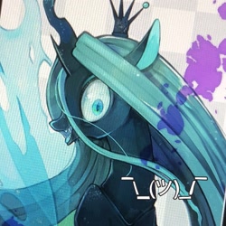 Size: 1024x1024 | Tagged: safe, artist:sibashen, character:queen chrysalis, species:changeling, changeling queen, crown, fangs, female, jewelry, open mouth, profile, regalia, solo, ¯\(ツ)/¯
