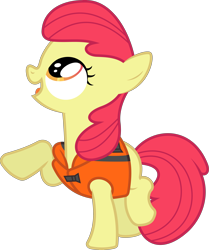 Size: 3661x4380 | Tagged: safe, artist:dasprid, edit, editor:slayerbvc, character:apple bloom, species:earth pony, species:pony, episode:pinkie apple pie, g4, my little pony: friendship is magic, accessory-less edit, female, filly, lifejacket, looking up, missing accessory, simple background, solo, transparent background, vector, vector edit