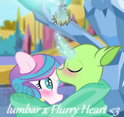 Size: 948x898 | Tagged: safe, artist:superrosey16, character:princess flurry heart, species:changeling, species:reformed changeling, kissing, lumbar, magic, mistletoe, older