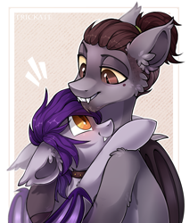 Size: 2447x2885 | Tagged: safe, artist:trickate, oc, oc only, oc:belle nuit, oc:silver fox, species:bat pony, species:pony, bat pony oc, commission, cute, high res, ocbetes, simple background, smiling, white background