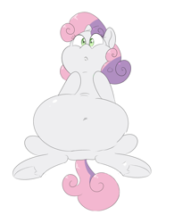 Size: 1448x1859 | Tagged: safe, artist:anonopony, character:sweetie belle, species:pony, species:unicorn, belly, belly button, big belly, bloated, chubbie belle, cropped, fat, female, filly, sweetie belly, underhoof