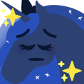 Size: 120x120 | Tagged: safe, artist:conphettey, character:princess luna, species:alicorn, species:pony, blushing, emoji, eyes closed, female, hoers, mare, pensive, reaction image, simple background, solo, sparkles, transparent background
