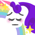 Size: 120x120 | Tagged: safe, artist:conphettey, character:rarity, species:pony, species:unicorn, blushing, emoji, eyes closed, female, hoers, mare, pensive, rainbow, reaction image, simple background, solo, sparkles, transparent background