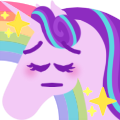 Size: 120x120 | Tagged: safe, artist:conphettey, character:starlight glimmer, species:pony, species:unicorn, blushing, emoji, eyes closed, female, hoers, mare, pensive, rainbow, reaction image, simple background, solo, sparkles, transparent background