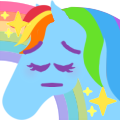 Size: 120x120 | Tagged: safe, artist:conphettey, character:rainbow dash, species:pegasus, species:pony, blushing, emoji, eyes closed, female, hoers, mare, pensive, rainbow, reaction image, simple background, solo, sparkles, transparent background