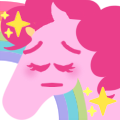 Size: 120x120 | Tagged: safe, artist:conphettey, character:pinkie pie, species:earth pony, species:pony, blushing, emoji, eyes closed, female, hoers, mare, pensive, rainbow, reaction image, simple background, solo, sparkles, transparent background