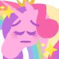 Size: 120x120 | Tagged: safe, artist:conphettey, character:princess cadance, species:alicorn, species:pony, blushing, emoji, eyes closed, female, hoers, jewelry, mare, pensive, rainbow, reaction image, simple background, solo, sparkles, tiara, transparent background