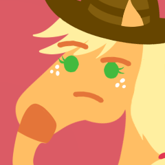 Size: 240x240 | Tagged: safe, artist:conphettey, character:applejack, species:earth pony, species:pony, applejack's hat, clothing, cowboy hat, emoji, female, freckles, hat, hoers, hooves, mare, reaction image, simple background, solo, stetson, thinking, thinking emoji
