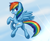 Size: 1600x1300 | Tagged: safe, artist:hellaoggi, artist:maccoffee, character:rainbow dash, species:pegasus, species:pony, g4, butt, crepuscular rays, female, flying, happy, mare, open mouth, plot, profile, solo, spread wings, starry eyes, underhoof, wingding eyes, wings