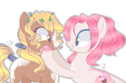 Size: 2000x1324 | Tagged: safe, artist:sweet-psycho-uwu, artist:tocyabases, base used, oc, oc only, oc:jiselle berry, oc:sunny, species:earth pony, species:pony, female, floral head wreath, flower, leonine tail, mare, simple background, squishy cheeks, tail wrap, transparent background