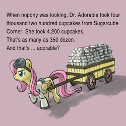 Size: 640x640 | Tagged: safe, artist:giantmosquito, character:fluttershy, species:pegasus, species:pony, and that's terrible, dr adorable, female, goggles, mare, parody, pulling, simple background, solo, wagon