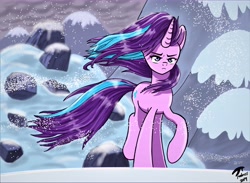 Size: 11533x8436 | Tagged: safe, artist:brekrofmadness, character:starlight glimmer, species:pony, episode:the ending of the end, g4, my little pony: friendship is magic, absurd resolution, badass, female, scene interpretation, snow, solo