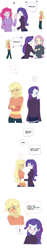 Size: 2448x13056 | Tagged: safe, artist:haibaratomoe, character:applejack, character:fluttershy, character:pinkie pie, character:rarity, ship:rarijack, my little pony:equestria girls, blushing, dialogue, female, jealous, lesbian, shipping, speech bubble