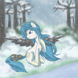 Size: 1024x1024 | Tagged: safe, artist:bamboodog, oc, oc only, species:pegasus, species:pony, solo, squirrel, winter