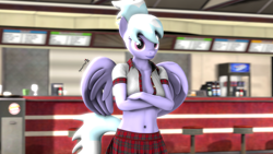 Size: 1920x1080 | Tagged: safe, artist:spinostud, character:cloudchaser, species:anthro, species:pegasus, species:pony, 3d, clothing, diner, female, mare, midriff, plaid skirt, skirt, source filmmaker