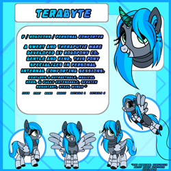 Size: 5000x5000 | Tagged: safe, artist:nomipolitan, oc, oc:terabyte, species:pegasus, species:pony, metal, reference sheet, robot, solo