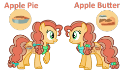 Size: 907x533 | Tagged: safe, artist:superrosey16, base used, oc, oc:apple butter (superrosey16), oc:apple pie (superrosey16), parent:applejack, parent:caramel, parents:carajack, species:earth pony, species:pony, female, mare, offspring, simple background, transparent background, twins